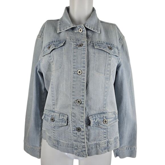 Chico's Jackets & Blazers - Chico's Platinum Light Denim Button Front Pockets Women's Jacket 1 - M